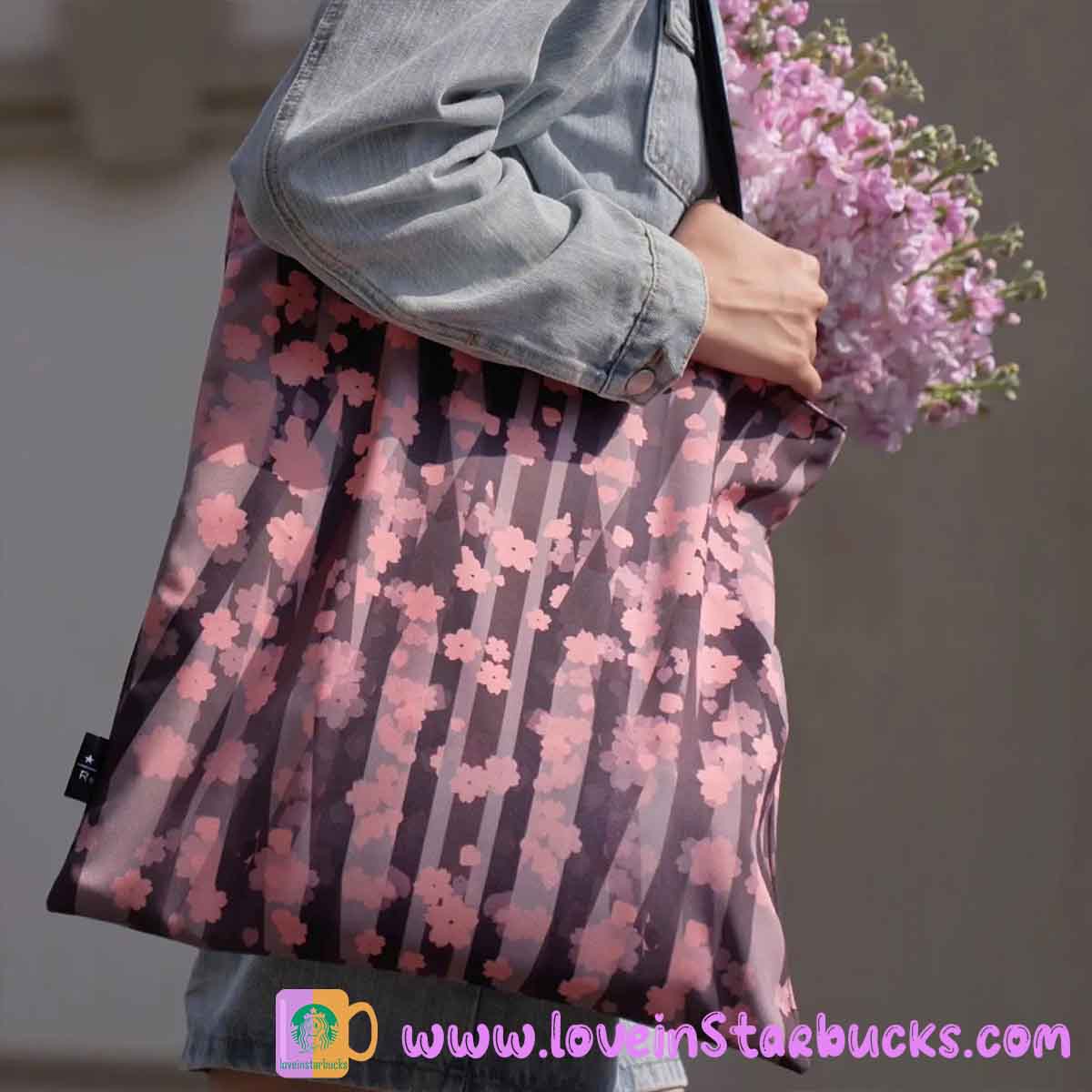 Starbucks Tumbler 2023 Reserve Artist Collection Limited Edition Cool Black and Pink Sakura Double sided tote bag Starbucks loveinstarbucks