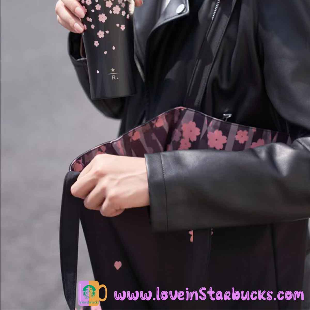 Starbucks Tumbler 2023 Reserve Artist Collection Limited Edition Cool Black and Pink Sakura Double sided tote bag Starbucks loveinstarbucks