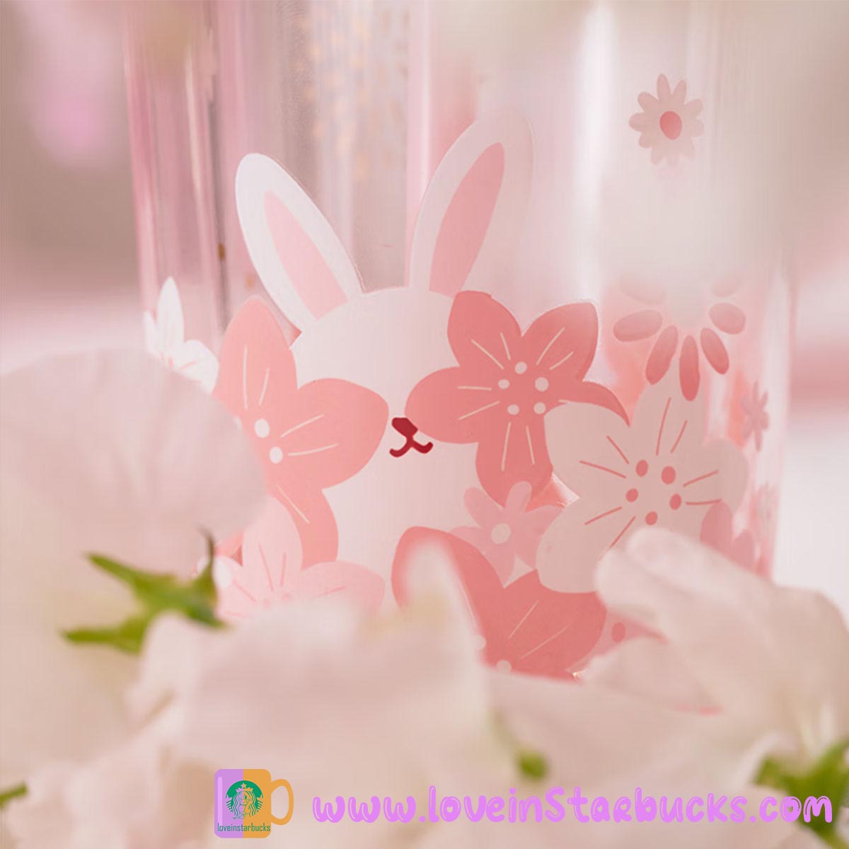 Starbucks China 2023 Spring Cute Rabbit - Sakura top-per Classic Glass Straw cup 20oz Starbucks loveinstarbucks