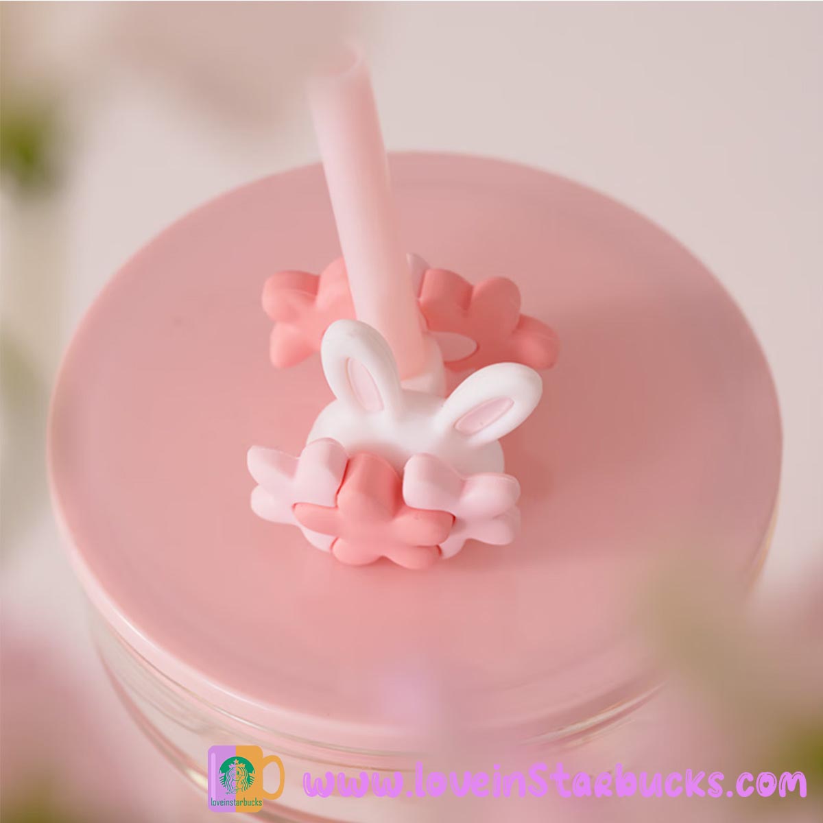 Starbucks China 2023 Spring Cute Rabbit - Sakura top-per Classic Glass Straw cup 20oz Starbucks loveinstarbucks