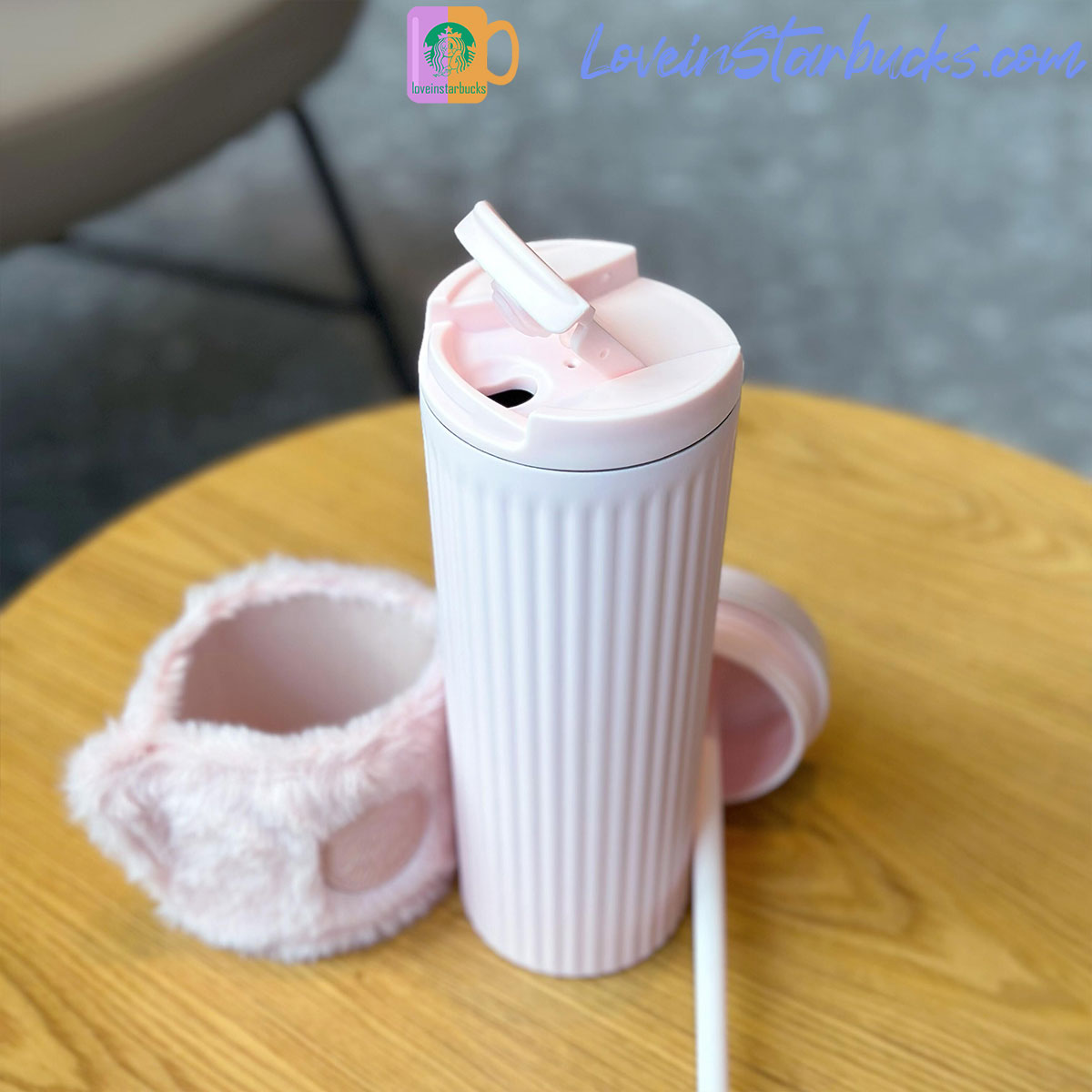 2023 China Starbucks Peach Blossoms Pink Striped Stainless Steel Straw Cup 16oz Starbucks loveinstarbucks
