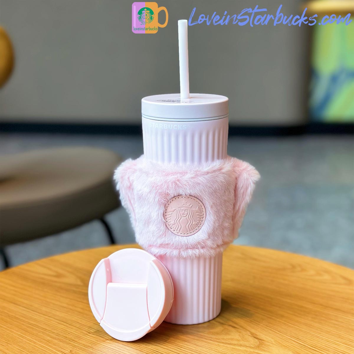 2023 China Starbucks Peach Blossoms Pink Striped Stainless Steel Straw Cup 16oz Starbucks loveinstarbucks