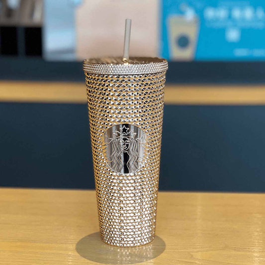 Starbucks tumbler China bling gold bronze straw cold studded cup 24oz Starbucks loveinstarbucks