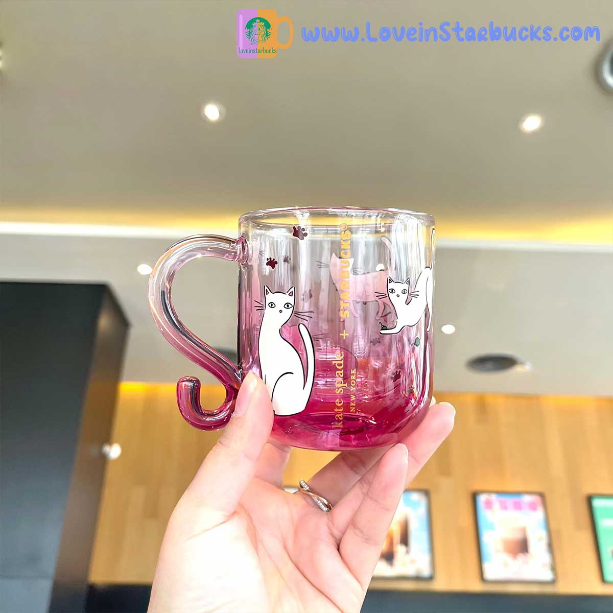 Starbucks 2023 China kate spade co-branded cat glass 275ml Starbucks loveinstarbucks