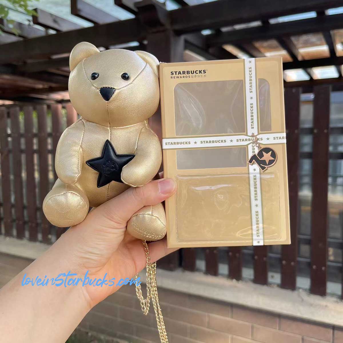 on sale Starbucks China 10th anniversary gold and black bear cross body coin purse bag Starbucks loveinstarbucks
