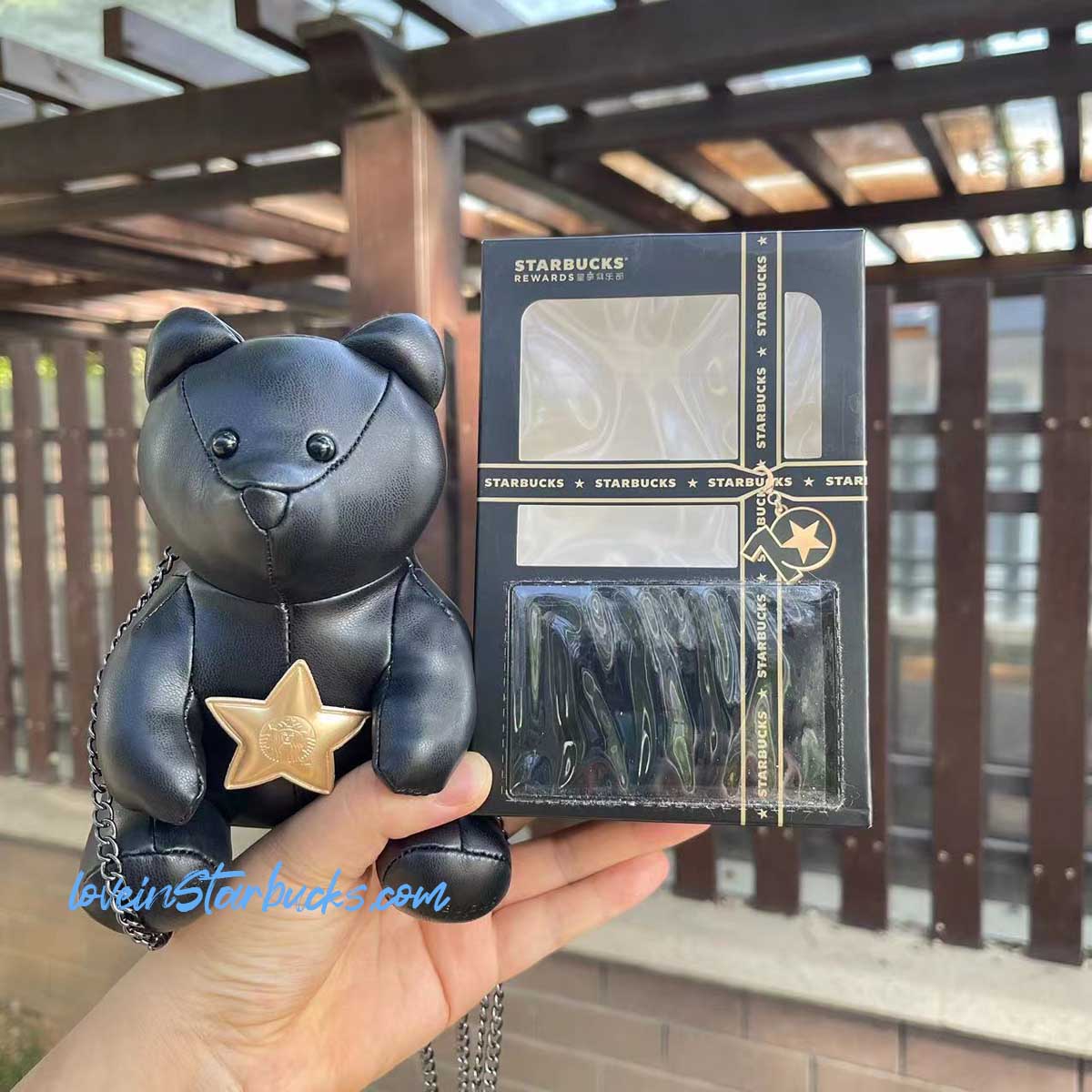 on sale Starbucks China 10th anniversary gold and black bear cross body coin purse bag Starbucks loveinstarbucks