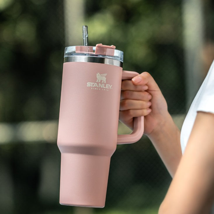 Stanley tumbler nectar pink and Shrub green stainless steel straw cup 40oz Starbucks loveinstarbucks
