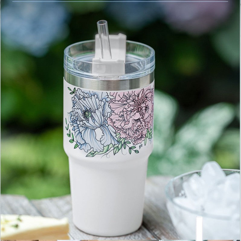 Stanley tumbler floral and white stainless steel straw cup 24oz and 16oz Stanley loveinstarbucks