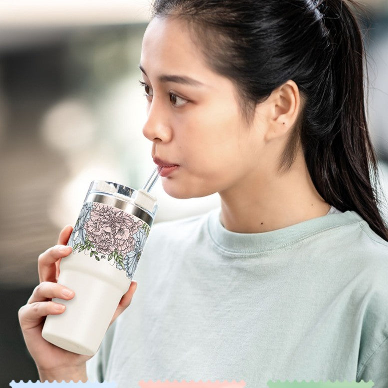 Stanley tumbler floral and white stainless steel straw cup 24oz and 16oz Stanley loveinstarbucks