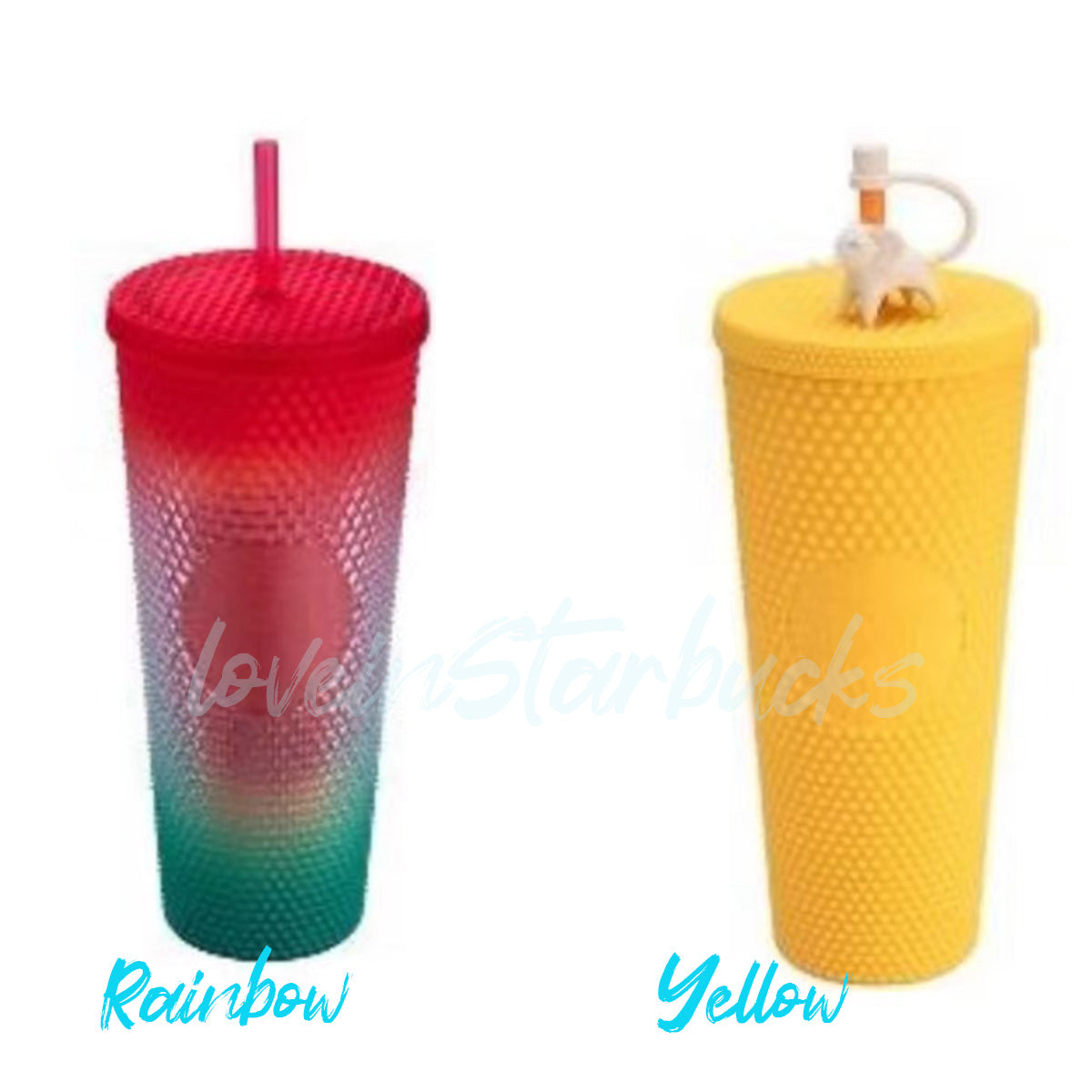 Starbucks Tumblers bling rainbow / watermelon summer OMBRE and yellow with elephant top-per studded cup Starbucks loveinstarbucks