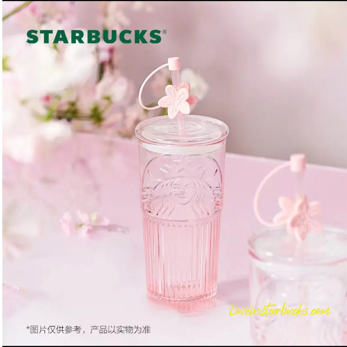 on sale Starbucks China Peach Sakura blossom pink Classic Straw Glass cup 18.6oz Starbucks loveinstarbucks