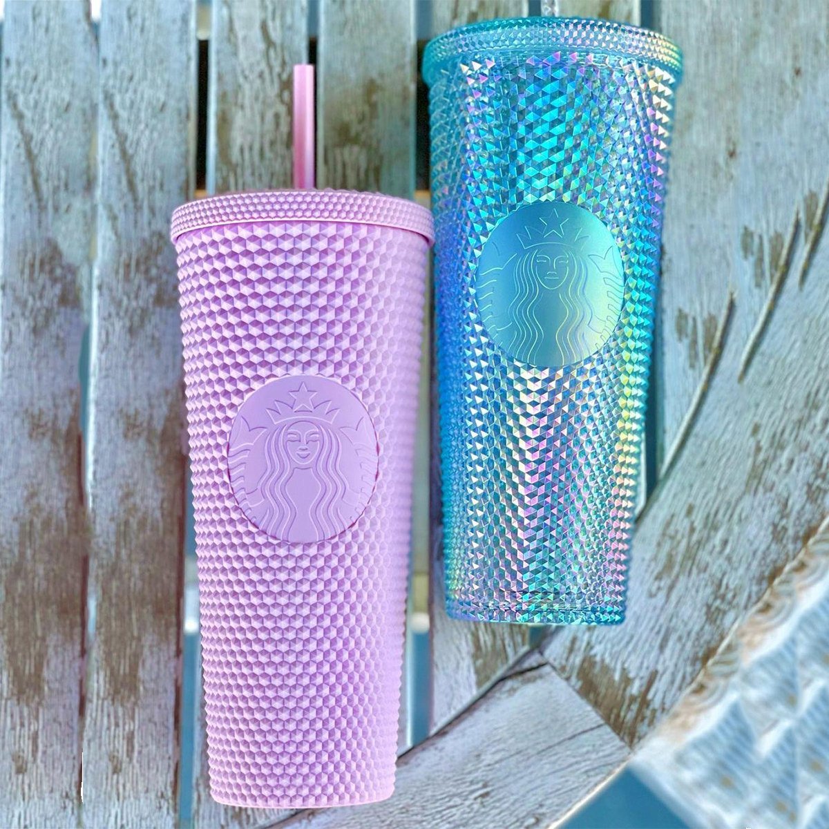 Starbucks Indonesia Soft Pink & ICY Blue 24oz studded straw cups Starbucks loveinstarbucks