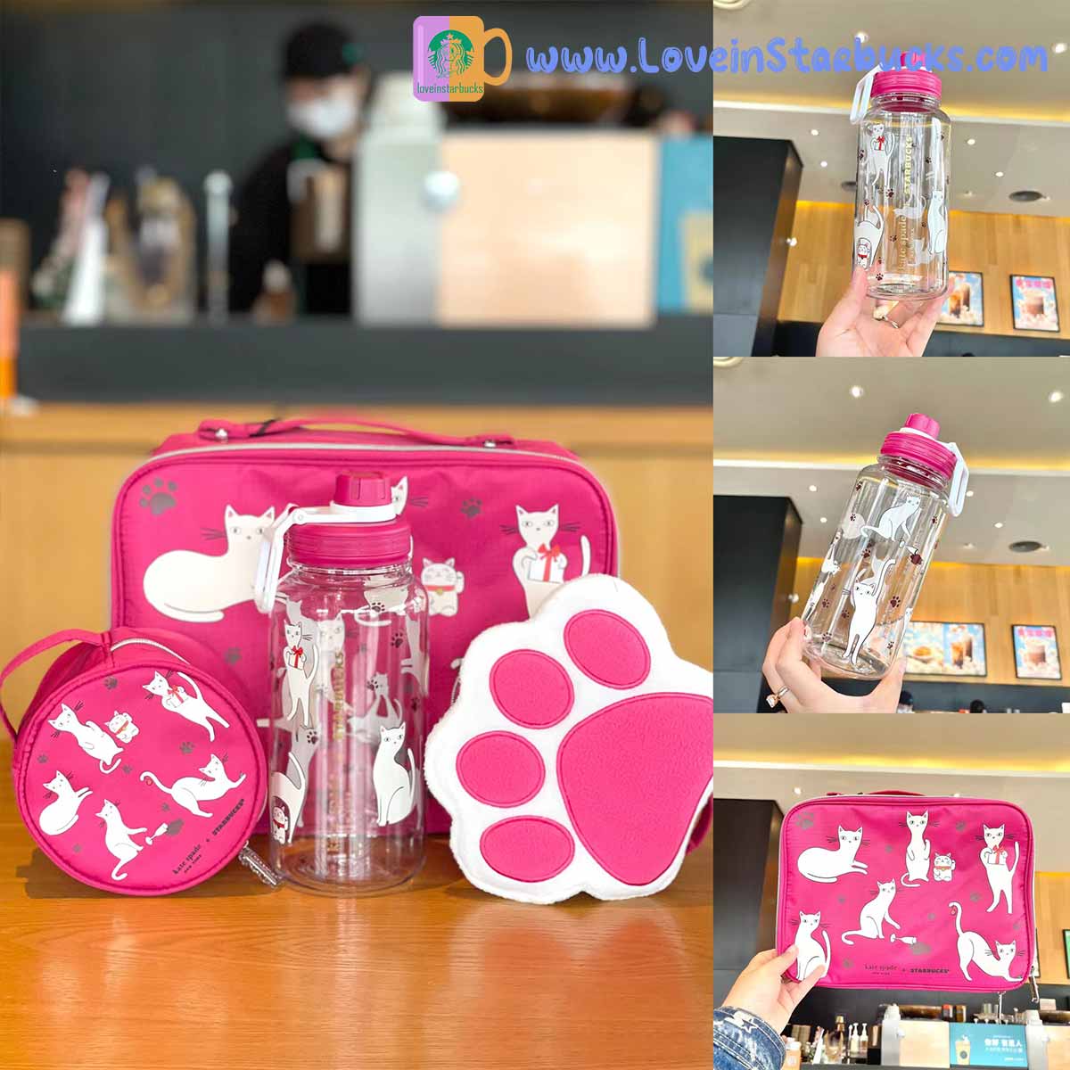 Starbucks 2023 China kate spade co-branded cat Plastic cup 1050ml set Starbucks loveinstarbucks
