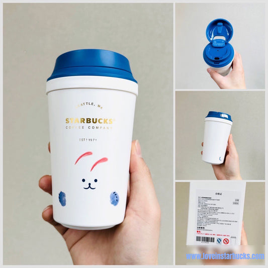 Starbucks tumblers 2023 China Cute rabbit blue and white Double-layer plastic cup 320ml Starbucks loveinstarbucks