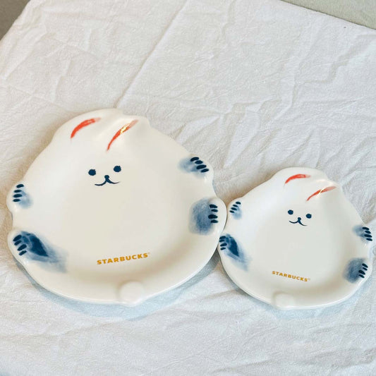 Starbucks 2023 China Cute rabbit blue and white plates set Starbucks loveinstarbucks