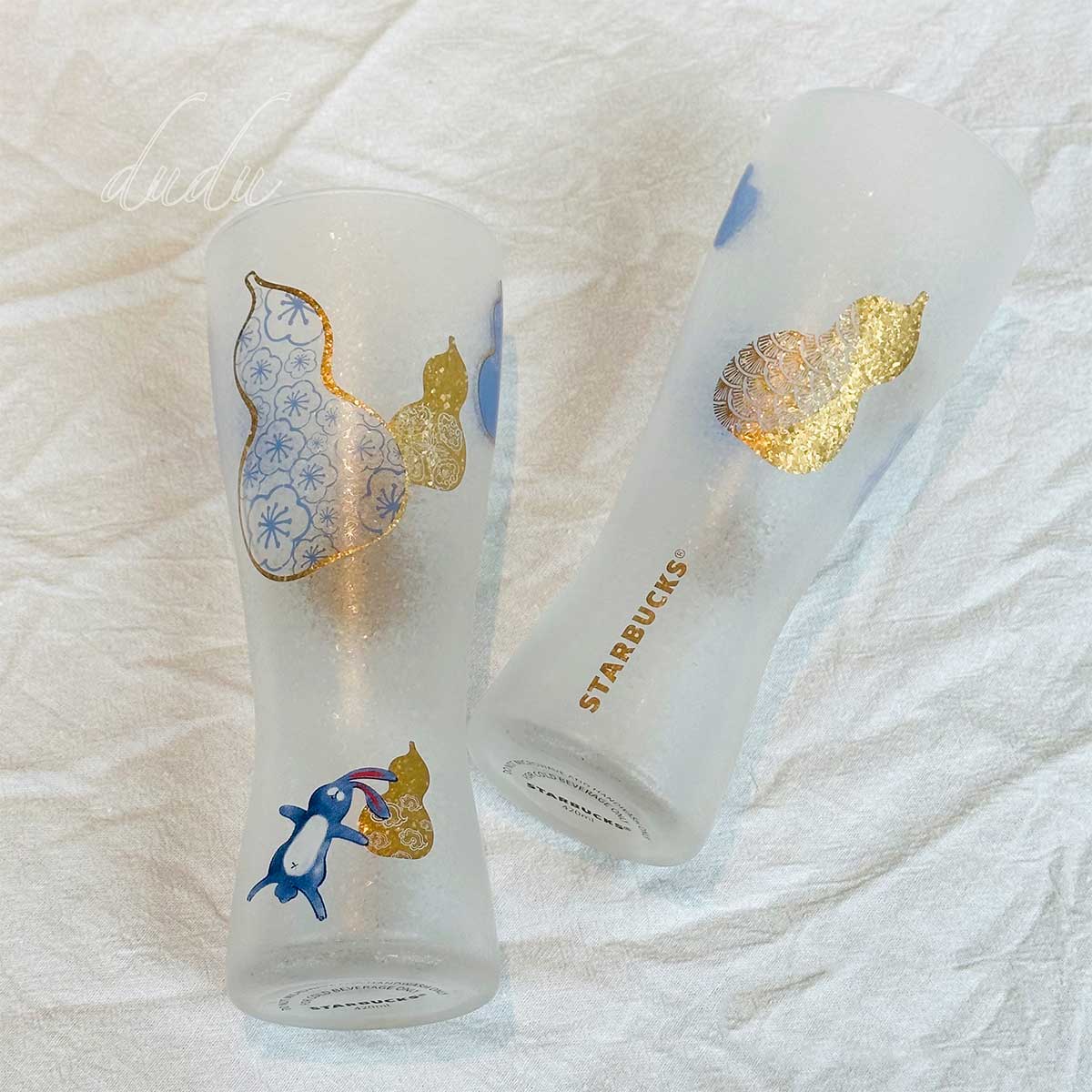 Starbucks tumblers 2023 China Cute rabbit blue and white glass cup set 420ml Starbucks loveinstarbucks