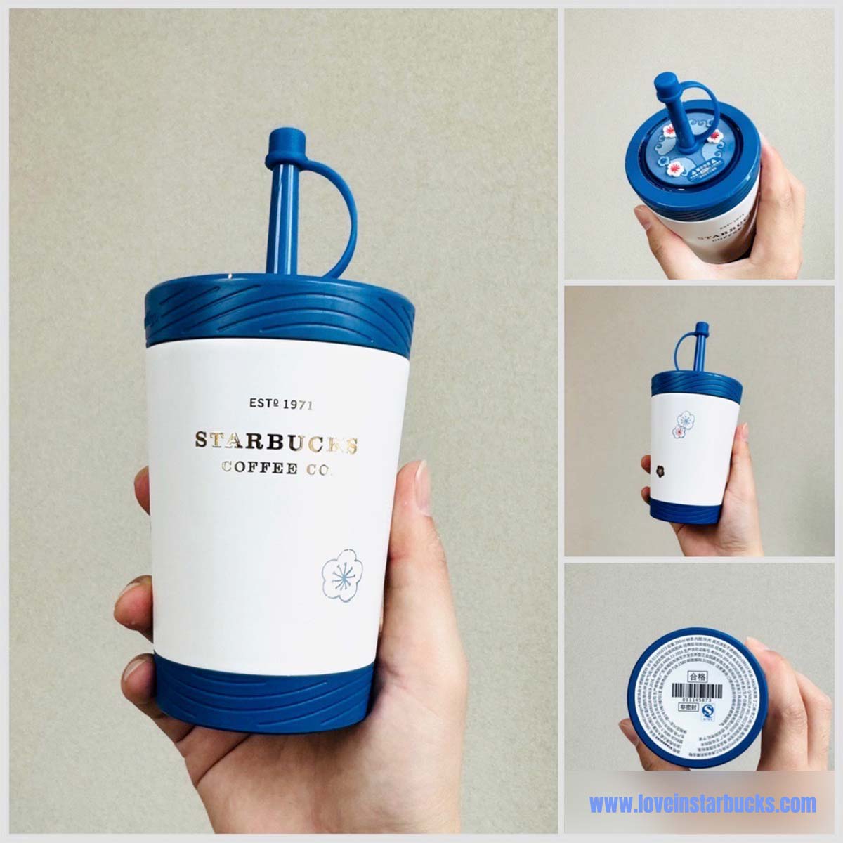 Starbucks tumblers 2023 China Cute rabbit blue and white Stainless steel straw cup 390ml Starbucks loveinstarbucks
