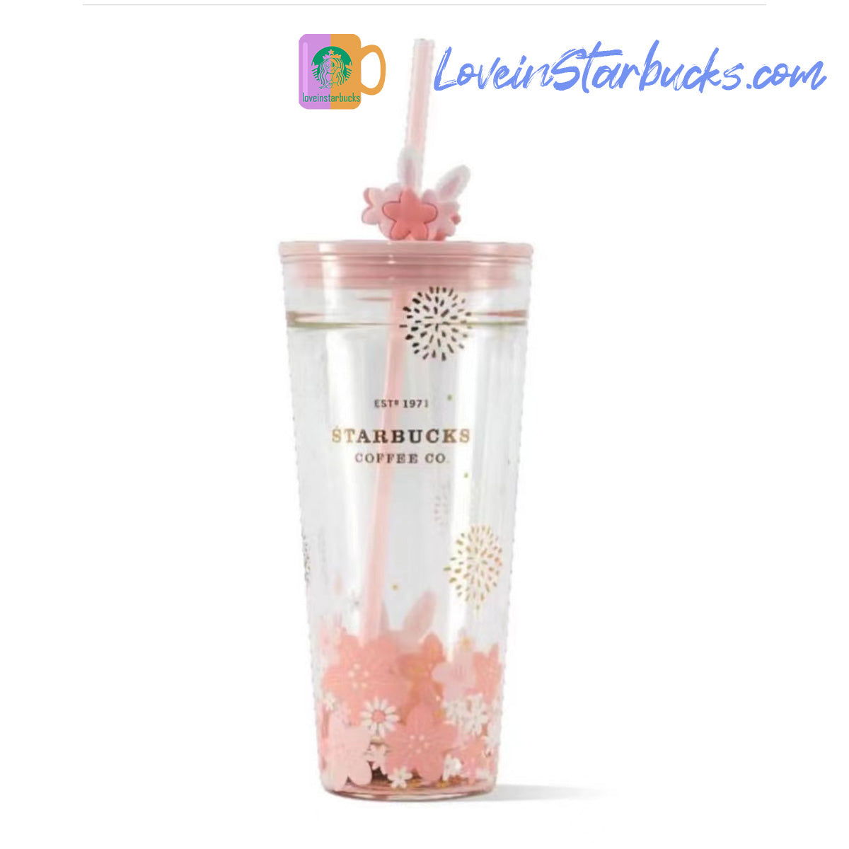 Starbucks China 2023 Spring Cute Rabbit - Sakura top-per Classic Glass Straw cup 20oz Starbucks loveinstarbucks