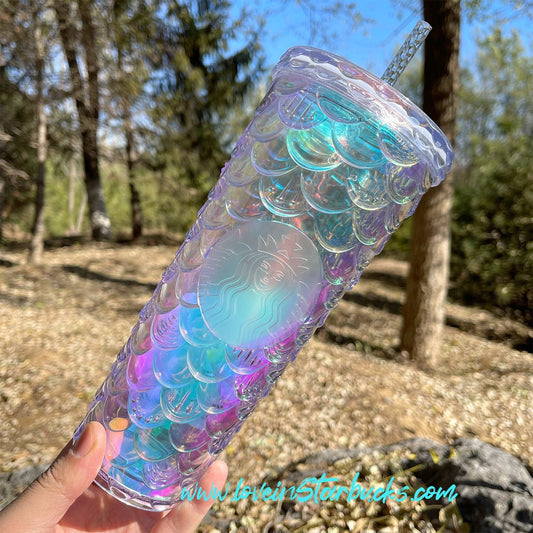 Starbucks China 2022 Christmas x1 snow series - mermaid colorful unicorn scale Straw Cup 24oz Starbucks loveinstarbucks