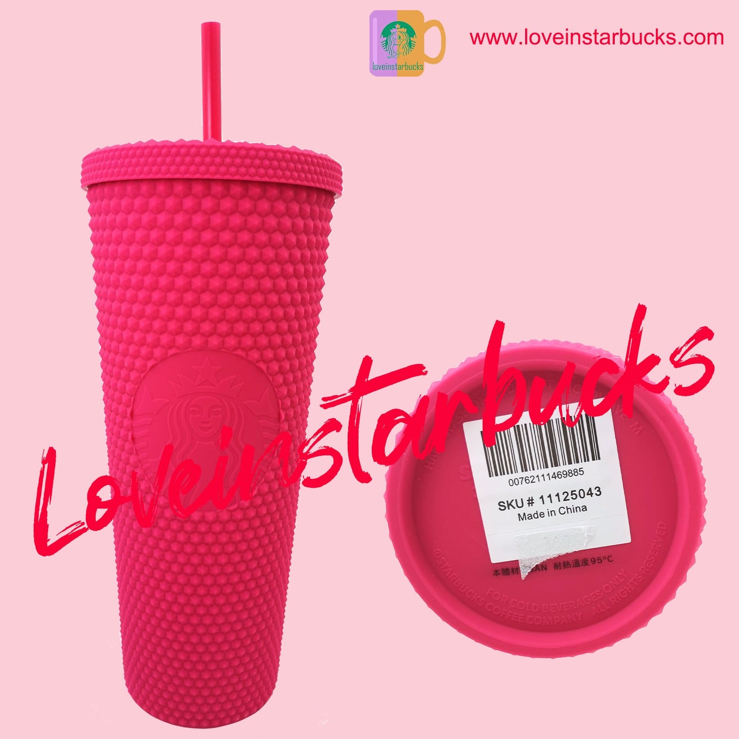 Starbucks 2021 Taiwan Tumbler Ruby Pink Matte Diamond Studded 24oz Straw Cold Cup Starbucks loveinstarbucks