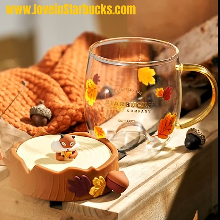 Starbucks 2022 autumn forest fallen leaves glass cup 480ml Starbucks loveinstarbucks