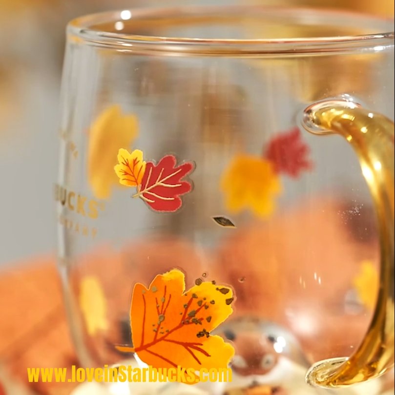 Starbucks 2022 autumn forest fallen leaves glass cup 480ml Starbucks loveinstarbucks