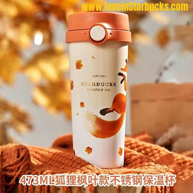 Starbucks 2022 autumn forest Fox Maple Leaf Stainless Steel Thermos Cup Starbucks loveinstarbucks