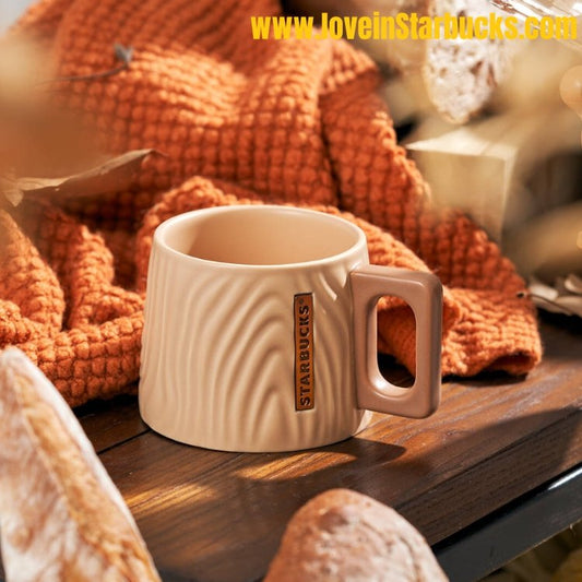 Starbucks 2022 autumn forest Wood grain relief ceramic mug Starbucks loveinstarbucks