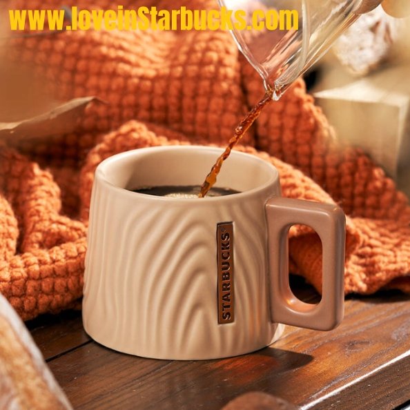 Starbucks 2022 autumn forest Wood grain relief ceramic mug Starbucks loveinstarbucks