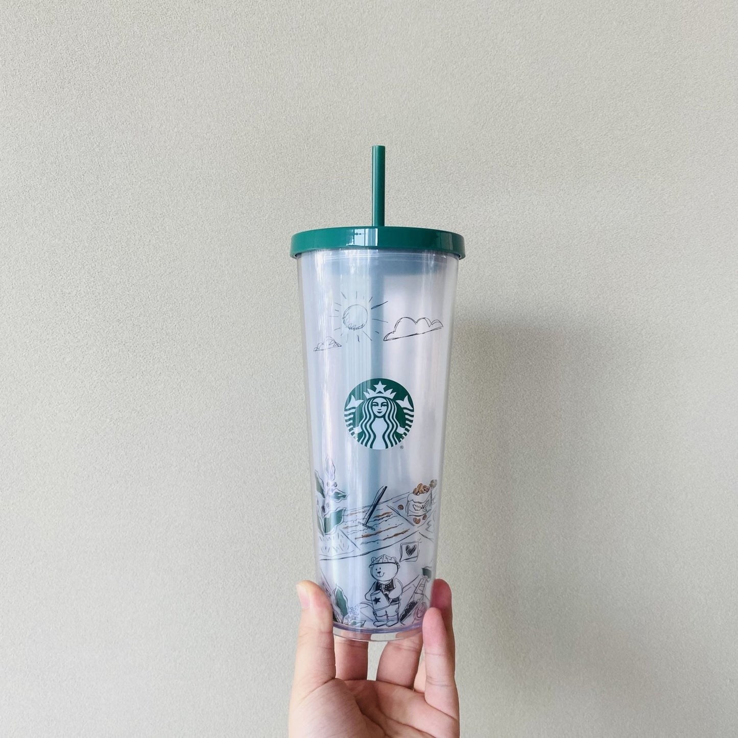 Starbucks 2022 China Green season Double layer plastic straw cup 24oz Starbucks loveinstarbucks