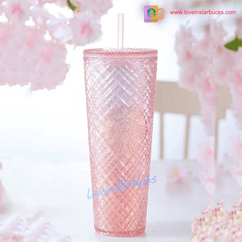 Starbucks 2022 China Sakura Pink Jeweled cold cup 24oz Starbucks loveinstarbucks