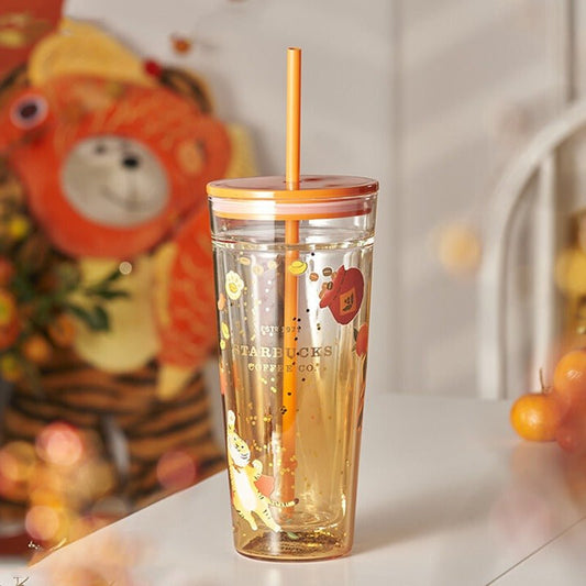 Starbucks 2022 New Year's Cute Tiger gradient Classic Glass Straw cup 20oz Starbucks loveinstarbucks