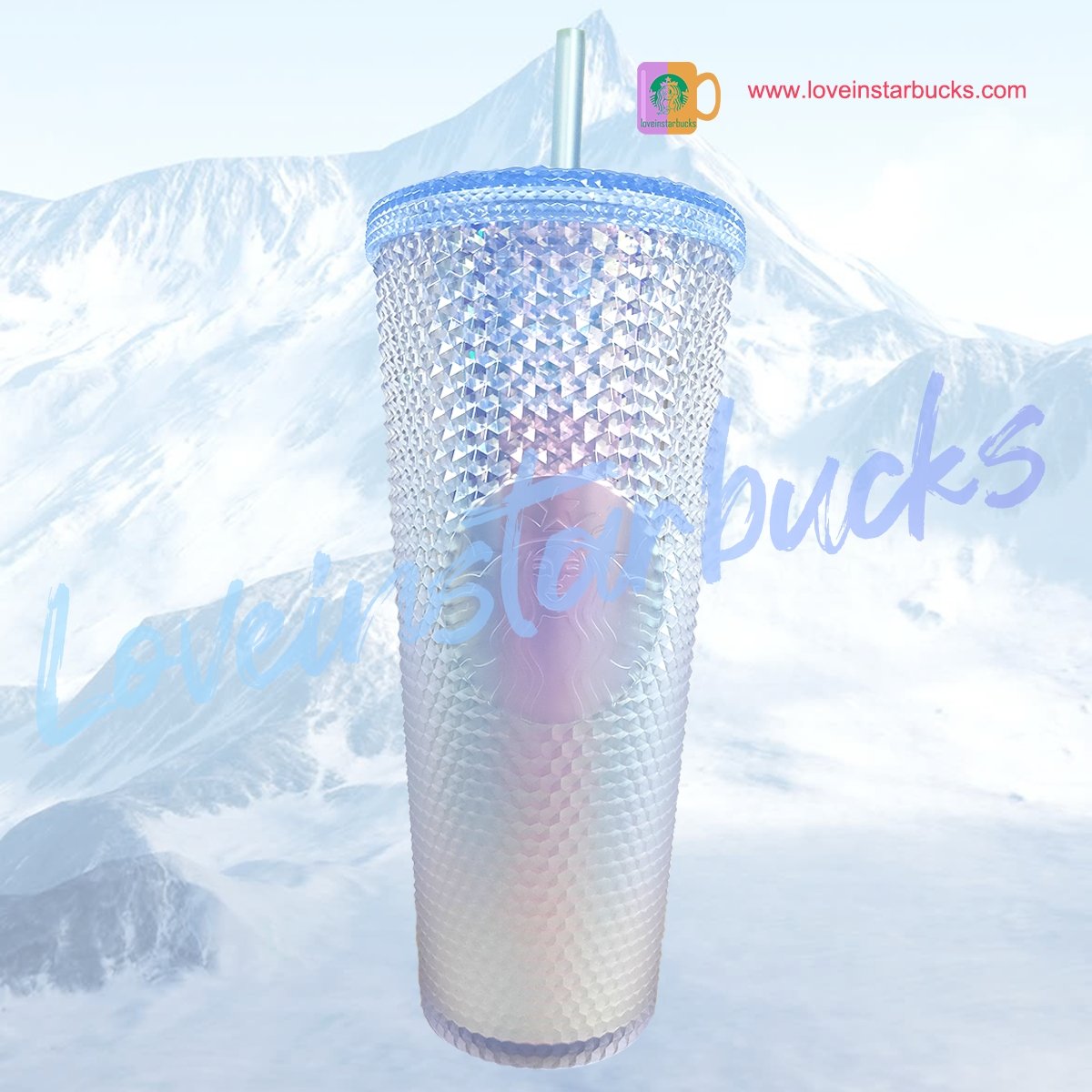 Starbucks 21 Christmas snow mountain ICE gradient blue slick 24oz studded straw cup Starbucks loveinstarbucks