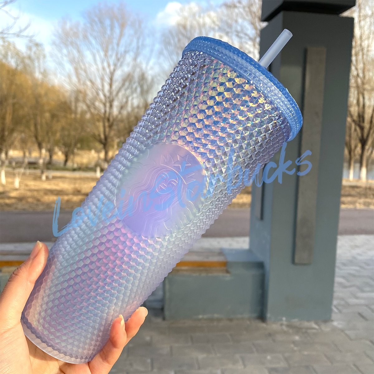 Starbucks 21 Christmas snow mountain ICE gradient blue slick 24oz studded straw cup Starbucks loveinstarbucks