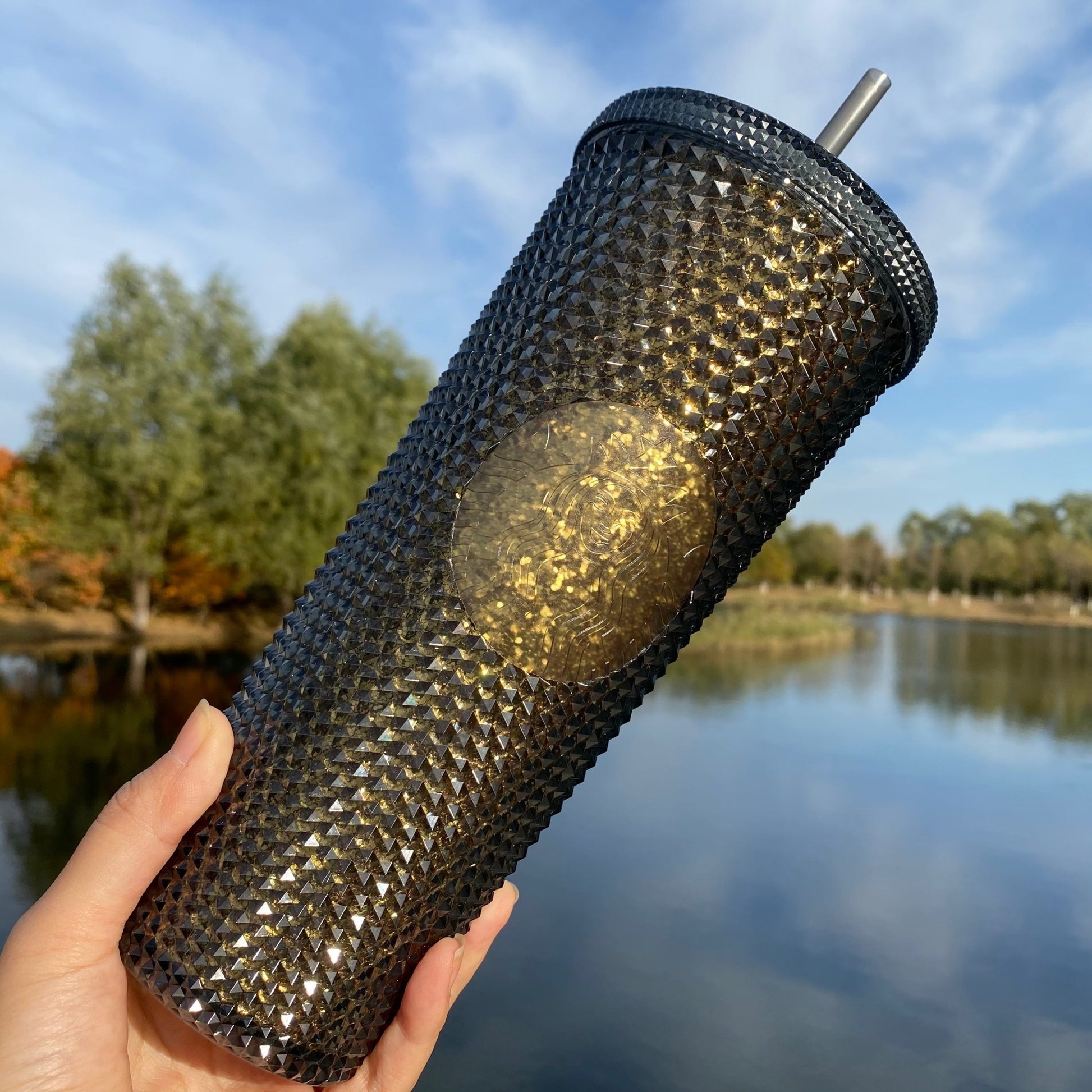 Starbucks tumbler China 2020 Xmas Black Gold Studded Shinning 24oz Straw cup Starbucks loveinstarbucks