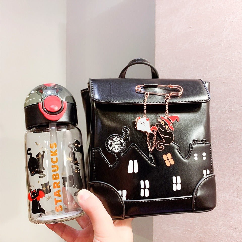 Starbucks China 2021 Halloween Black cat glass straw cup with bag Starbucks loveinstarbucks