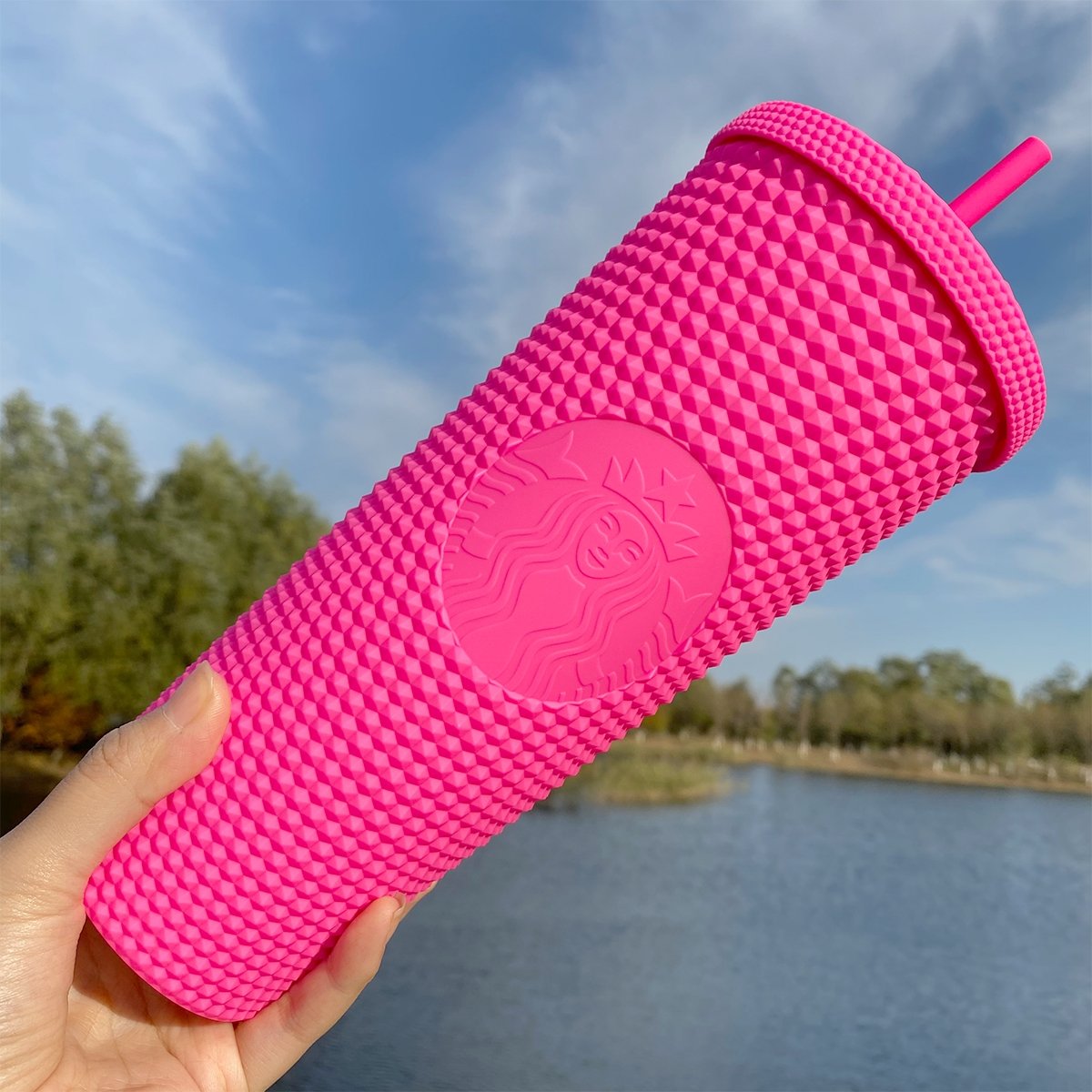 Starbucks China 2021/2024 Tumbler Barbie Pink Matte Studded 24oz Straw Cold Cup Starbucks loveinstarbucks