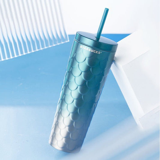 on sale Starbucks China 2022 Christmas x1 blue green series - Gradient blue Scales Stainless Steel Straw Cup 591ml Starbucks loveinstarbucks