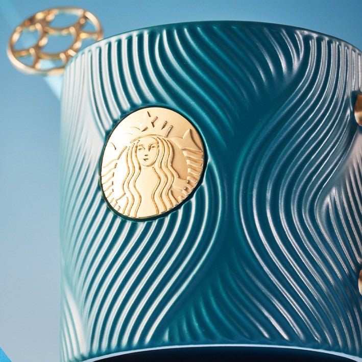 Starbucks China 2022 Christmas x1 blue green series - striped MUG 400ml Starbucks loveinstarbucks