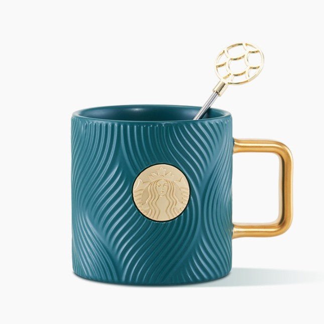 Starbucks China 2022 Christmas x1 blue green series - striped MUG 400ml Starbucks loveinstarbucks