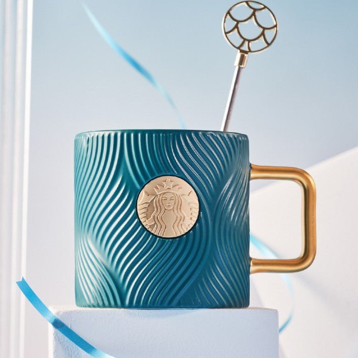 Starbucks China 2022 Christmas x1 blue green series - striped MUG 400ml Starbucks loveinstarbucks