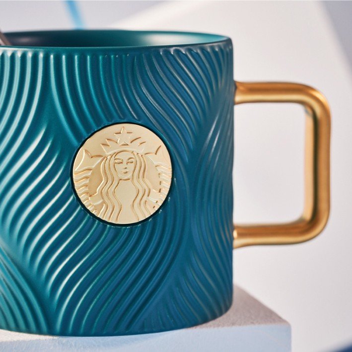 Starbucks China 2022 Christmas x1 blue green series - striped MUG 400ml Starbucks loveinstarbucks