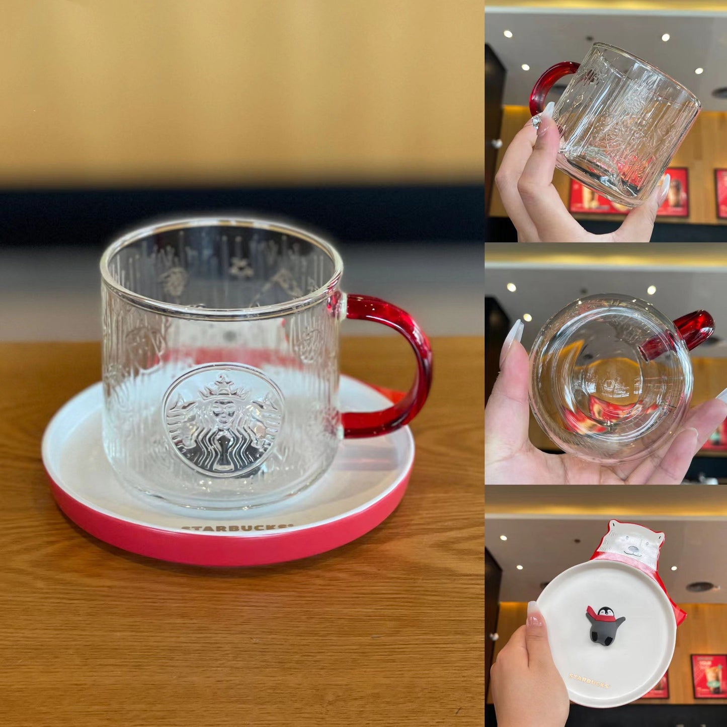 Starbucks China 2022 Xmas-2nd series bear tray and glass 400ml Starbucks loveinstarbucks