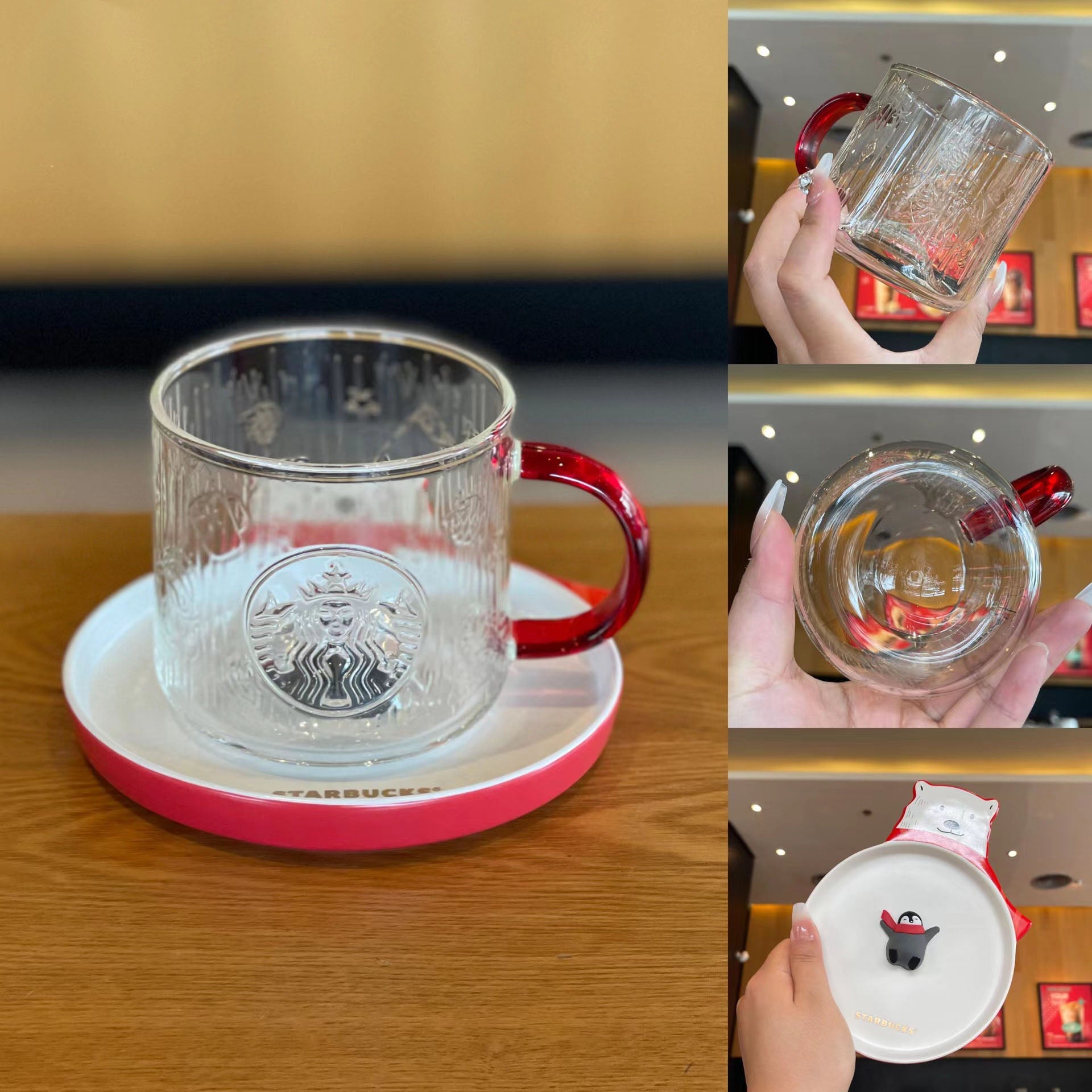 Starbucks China 2022 Xmas-2nd series bear tray and glass 400ml Starbucks loveinstarbucks