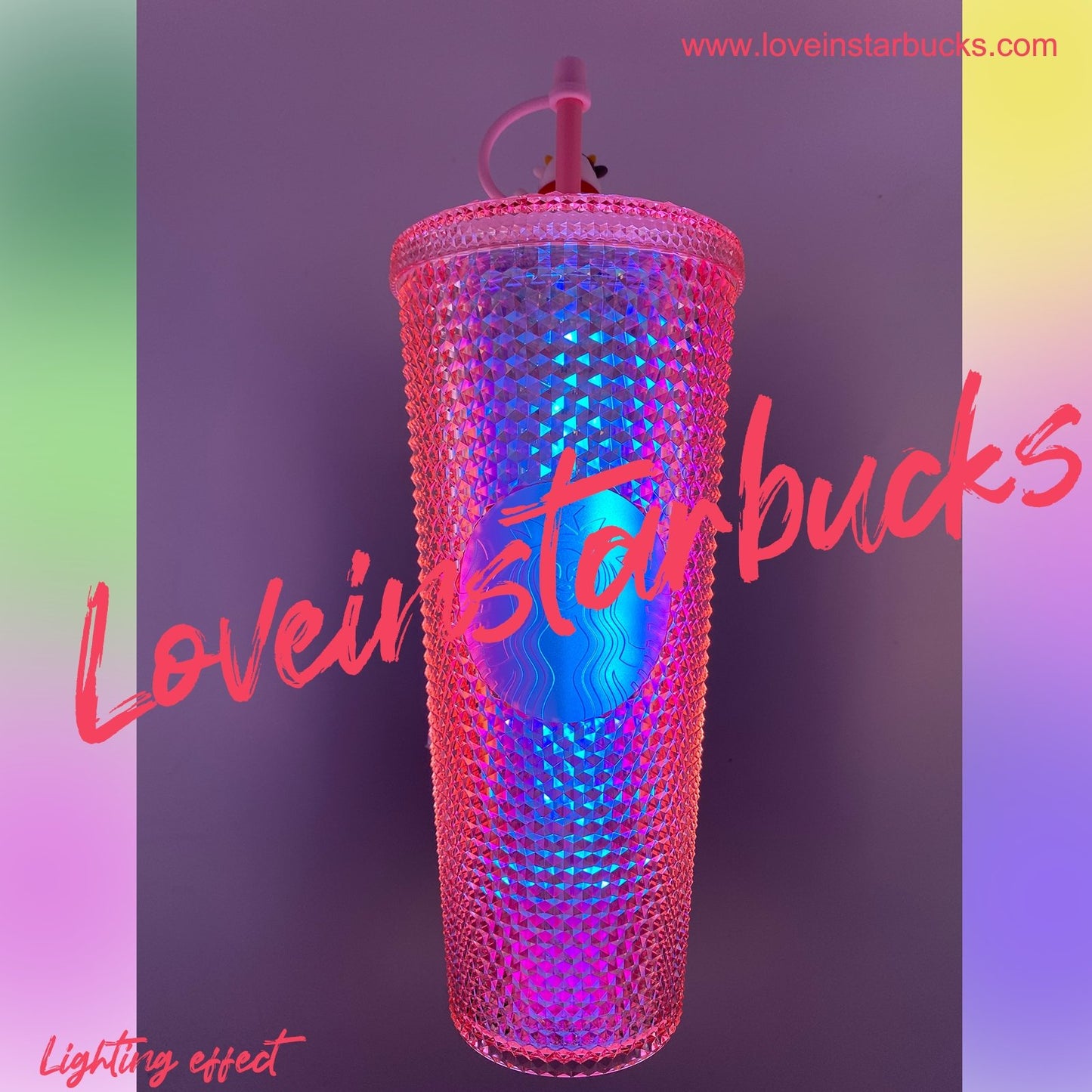 Starbucks China ox Coral Pink Shining Diamond Studded Tumbler Plastic Straw 24OZ Cup Starbucks loveinstarbucks