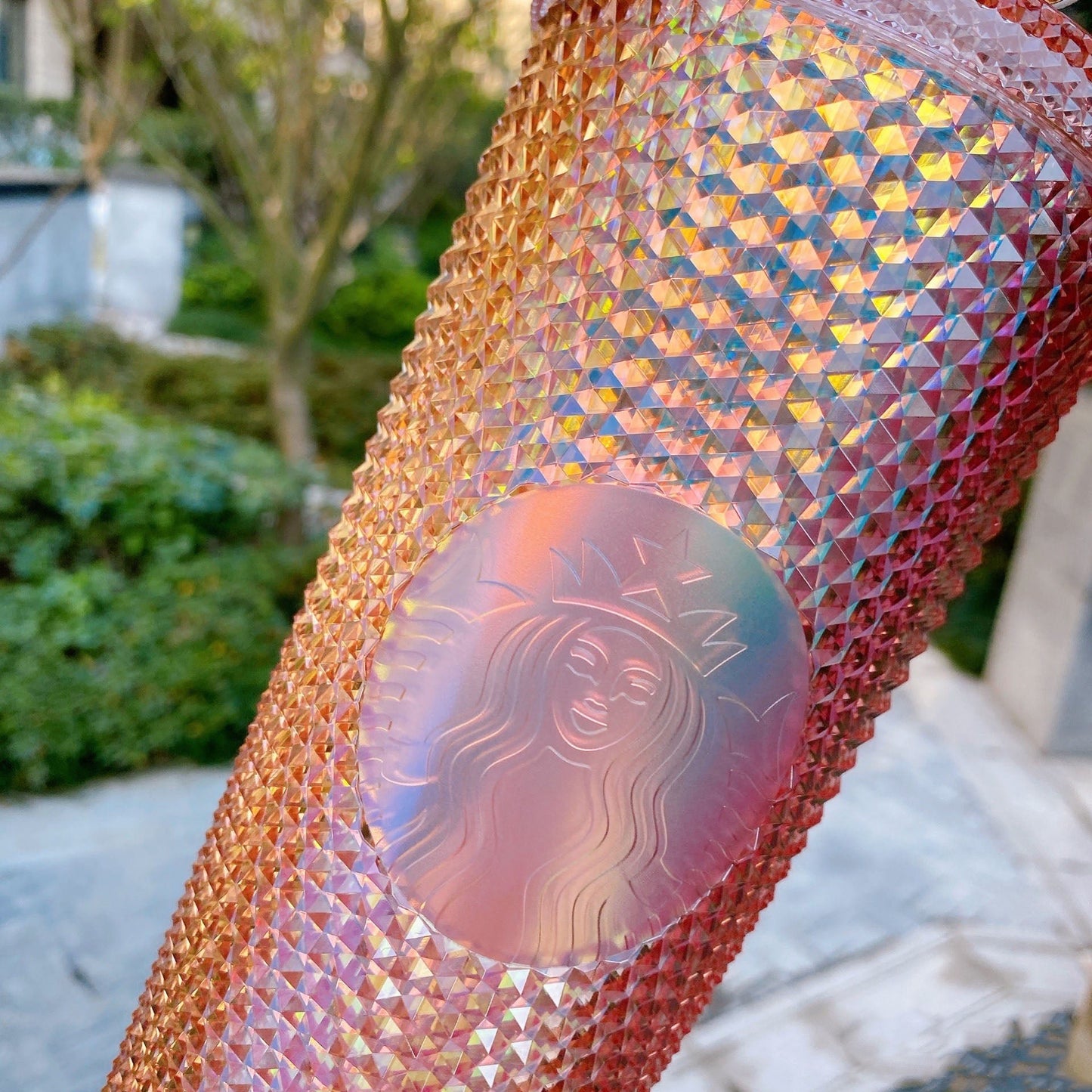 Starbucks China ox Coral Pink Shining Diamond Studded Tumbler Plastic Straw 24OZ Cup Starbucks loveinstarbucks