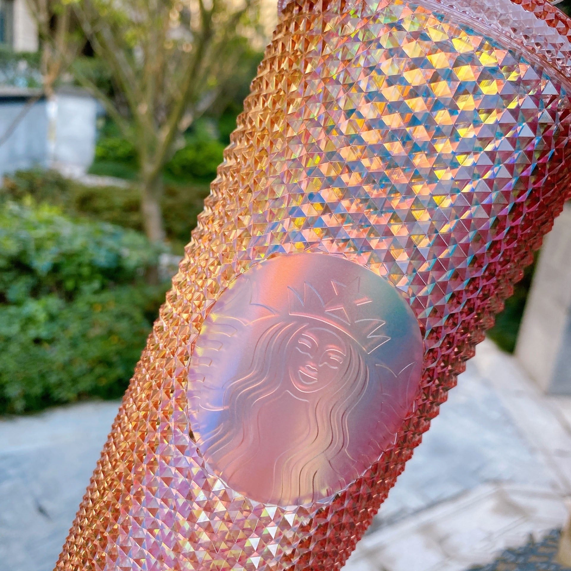 Starbucks China ox Coral Pink Shining Diamond Studded Tumbler Plastic Straw 24OZ Cup Starbucks loveinstarbucks