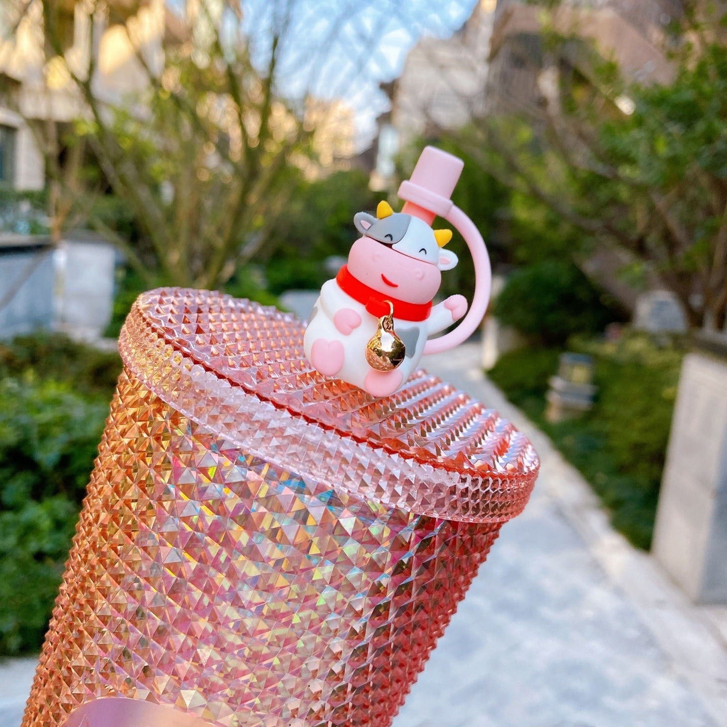 Starbucks China ox Coral Pink Shining Diamond Studded Tumbler Plastic Straw 24OZ Cup Starbucks loveinstarbucks