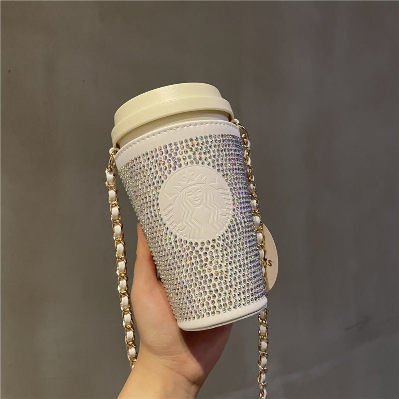 Starbucks China white sparkling diamond stainless steel cup 12.5oz with holder Starbucks loveinstarbucks