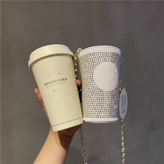 Starbucks China white sparkling diamond stainless steel cup 12.5oz with holder Starbucks loveinstarbucks